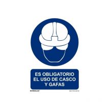 Señal de obligación Es Obligatorio El Uso de Casco y Gafas Sekureco 300 x 400 mm clase b (aluminio 0'5 mm)