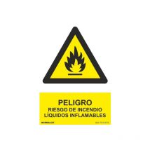 Señal Peligro Riesgo de Incendio Líquidos Inflamables Sekureco 300 x 400 mm clase b (aluminio 0'5 mm)