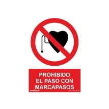 Prohibido El Paso Con Marcapasos, Señal De Prohibición Con Tintas Uv Sekureco 300 X 400 Mm Clase B (aluminio 0'5 Mm)