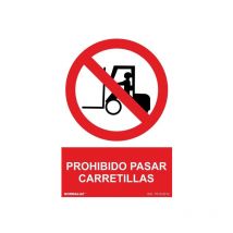 Señal de Prohibido Pasar Carretillas (texto y pictograma) con tintas uv sekureco 300 x 400 mm pvc glasspack 0'7 mm
