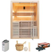 France Sauna - sense 4-Sitzer traditionelle finnische Sauna mit Zubehörpaket und Glasfront