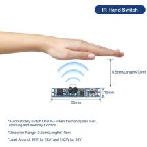 Sensore Movimento Mani 12V 24V 8A Con Funzione Dimmer e Memoria Per Profilo Alluminio