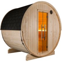 Kuusi 180 Fasssauna aus Fichte Gartensauna mit Dacheindeckung ø 220 x 180 cm - Sentiotec