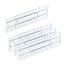 Relaxdays Separadores de Cajones Set de 4, Divisores de Gavetas Ajustables de 28 a 52,5 cm, Baño, Cocina, Transparente