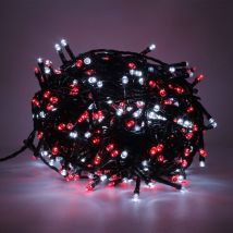 Chaine a' cordes Luccika Home se'rie de 5 mt de 100 lumie'res de sapin de Noel a' led blanc glace et rouge cable vert 31V avec 8 jeux de lumie're et