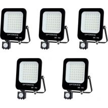 Serie di 5 proiettori led neri 30W (150W) con rilevatore IP65 2700lm - Natural White 4500K