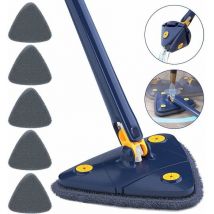 Gabrielle - Serpillère triangulaire rotative à 360° avec 6 chiffons - Balai télescopique pour plancher de bois, fenêtres, mur, carrelage (bleu