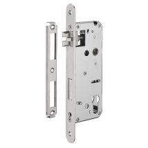 Serratura da incasso a cilindro, acciaio inox, asse 50mm, interasse 85mm, piastra tonda Intelock