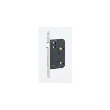 Serratura da incasso per bagno e wc, asse 70 mm, piastra tonda, nero, piastra frontale nichelata Thirard