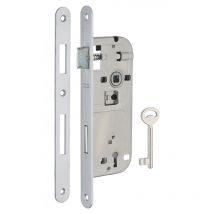 Serratura Patent da incasso 90mm x 40mm, reversibile, piastra tonda, richiamo 1/2 giro, 1 chiave, cromo opaco Thirard