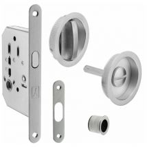 Serrure pour porte coulissante ronde chromée satinée - Axe à 50mm