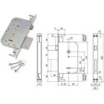 Serratura triplice da infilare d. mappa con scrocco e catenaccio 600/3 - mm.60 (00600 30 60 3c 00)