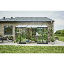 Serre adossée polycarbonate 6 mm et verre trempé 3 mm Qube Lean-to avec base 7.10 m², Couleur Noir, Descentes de gouttières Oui