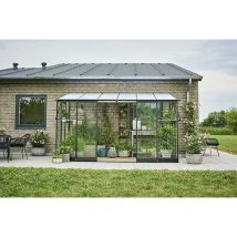 Serre adossée polycarbonate 6 mm et verre trempé 3 mm Qube Lean-to avec base 7.10 m², Couleur Noir, Descentes de gouttières Non