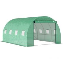 Serre de jardin 12 m² - porte zippée enroulable, 8 fenêtres - acier galvanisé pe haute densité 170 g/m² vert