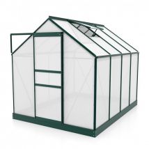 Serre de jardin en polycarbonate 6 mm et aluminium vert émeraude avec embase Venus Longueur de 257 cm