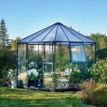 Serre en verre trempé Atrium avec base - 9 m², Couleur Vert