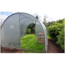Serre tunnel de jardin 13,5m² dim. 4,5L x 3l x 2,17H m 2 portes pivotantes pieds arrondis bâche pe 200μ haute densité transparente structure tubes