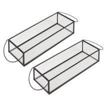 Meubletmoi - Lot de 2 terrariums / photophores en verre et métal noir - mirana 9368