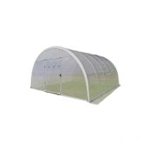 Serre tunnel Deschamps largeur 5 m pas à 1.50 m - Long 6 m, Film Plasticlair 200μ Cristal, Façade 1 porte simple et 1 porte dble,