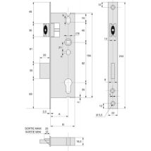 Serrure à encastrer monopoint 2560 – Acier inox – Dimensions 194x16,5mm – Norme NF P26.301 – Serrure de portail et de garage