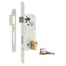 Serrure encastrable à cylindre pour porte d'entrée, axe 40mm, bouts ronds, cylindre 30x30mm, blanc, 3 clés