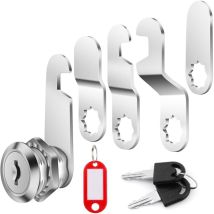 Serrure de Boîte aux Lettres de Sécurité 16 mm, avec 2 Clés, 1 Porte-clés et 5 Plaques de Verrouillage pour Casier, Boîte à Outils, Classeur