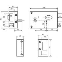 Serrure en applique horizontale à fouillot - Pêne dormant et demi-tour - 6 gorges - 732 main gauche - MÉTALUX