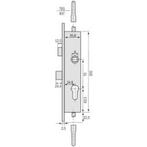 Metalux Sas - Serrure à 3 points - à tringles Entraxe 70 - à pêne dormant et demi-tour axe des tringles 22 mm Métalux 36 - métalux