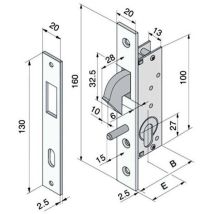 Cylindre de serrure – Serrure pour montants en aluminium – Acier nickelé – Crochet rétractable – 43/61x100 mm