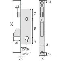 Tesa Assa Abloy - Serrure à larder 1 point axe 20 mm - Têtière 25 mm - Pêne dormant et demi tour - a cylindre européen - 4210 mn - stremler