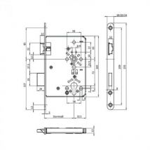 Serrure à larder axe à 55 mm carré de 8 mm têtière de 18 mm bouts ronds clé l gauche