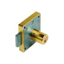 Cerradura sobreponer muebles Urko modelo 23R 25mm - talla Latonada. Entrada 35 mm. Cilindro largo 25 mm