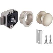 Serrure verrou avec bouton poussoir Push-lock mini axe 15mm idéal bateaux caravanes camping car van, nickelé mat