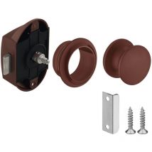Serrure verrou avec bouton poussoir Push-lock grand modèle axe 25mm idéal bateaux caravanes camping car van, marron
