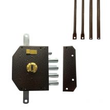 Secury-t - Serrure verticale en applique 5 points axe 60 mm - Marron - Droite - Cylindre Haute Sécurité 5 clés