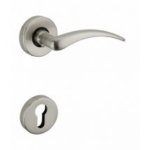 Serrurerie De Picardie - Paire de béquilles avec rosaces pour porte, carré 7mm, nickelé satiné