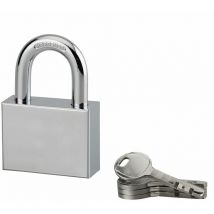 Serrurerie De Picardie - Cadenas à clé rectangulaire Disk, chantier, 50mm, anse acier cémenté nickelé, 4 clés