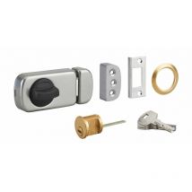 Verrou en applique à cylindre pour porte d'entrée, gris, 3 clés réversibles