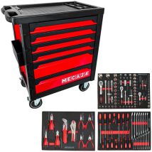 Meca24 - Servante Pro 6 Tiroirs - 3 Tiroirs Équipés 112 Outils - Fermeture Sécurisée - 2 Roulettes Avec Freins - Capacité Par Tiroir 30kg
