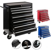 Chariot d'atelier Arebos 7 Tiroirs - Verrouillable - 4 roulettes - Tapis antidérapants - Noir