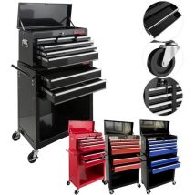 Servante d'atelier à 9 tiroirs Tapis antidérapantsChariot avec Caisse à Outils AmovibleVerrouillable Freins d'arrêt Noir - Arebos