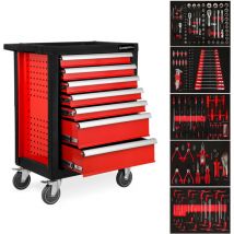 Servante datelier avec Outils (7 tiroirs à roulements à billes, 5 tiroirs équipés doutils, verrouillables, 4 roues, frein de stationnement,
