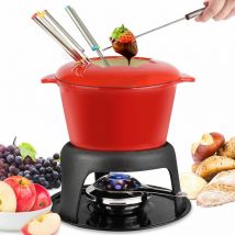 Todeco - Service à Fondue, Caquelon, Rouge, Matériau: émail en porcelaine, Fonte