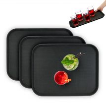 Serviertablett im 3er Set, rutschfeste Oberfläche, eckiges Kellnertablett, Gastronomie, BxT: 46x35 cm, schwarz - Relaxdays
