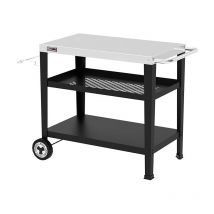 Royal Gourmet - Servierwagen 3-Etagen mit Müllsackhalter Küchenwagen Edelstahl Beistelltisch Outdoor Plancha Grilltisch Rollwagen Trolley Silber