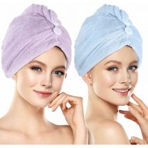 Serviette Cheveux, 2PCS Serviette à Cheveux en Microfibre Wrap Turban Super Absorbant pour Cheveux à Séchage Rapide avec Bouton de Design -25x60cm