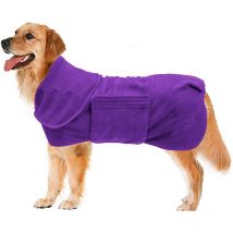 Serviette de bain en microfibre ultra-absorbante pour chien - Séchage rapide - Violet, taille xl