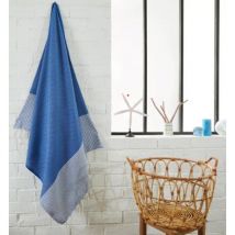 Serviette de plage, Fouta absorbante nid d'abeille coton 100 x 200 cm, 100% coton, coloris bleu
