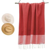 Serviette de plage, Fouta absorbante nid d'abeille coton 100 x 200 cm, 100% coton, coloris rouge